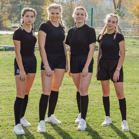 2 Pairs Football Sock Sleeves, Black Pre Cut Footless Socks Sleeve, Soccer Shin Guards Sleeves for Football Running or Training Beginner Adults in Kuwait
