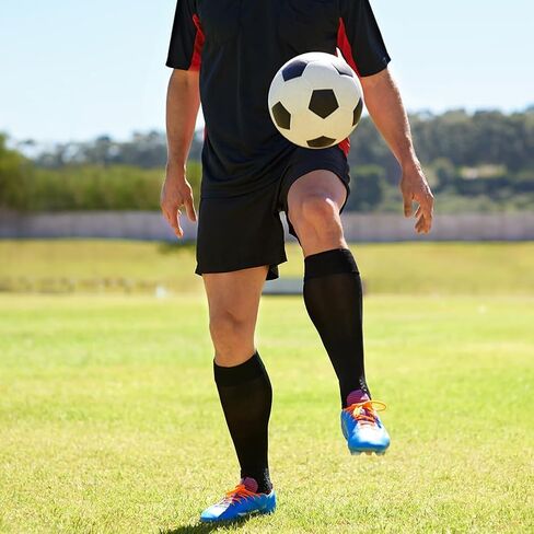 2 Pairs Football Sock Sleeves, Black Pre Cut Footless Socks Sleeve, Soccer Shin Guards Sleeves for Football Running or Training Beginner Adults in Kuwait