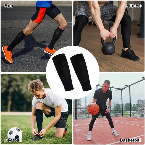 2 Pairs Football Sock Sleeves, Black Pre Cut Footless Socks Sleeve, Soccer Shin Guards Sleeves for Football Running or Training Beginner Adults in Kuwait