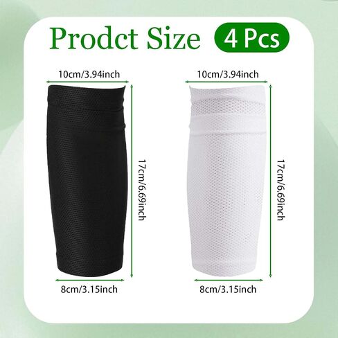 2 Pair Shin Pads Socks, Soccer Shin Guard Covers Socks Breathable Football Pads Holders Soccer Sock Sleeves Soft Calf Sleeves for Kids Adults Beginners (Black & White) in Kuwait