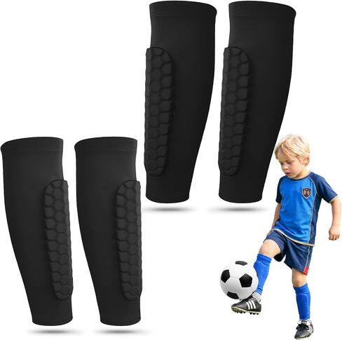 2 Pairs Soccer Shin Guards for Kids Youth Adults - Lightweight Calf Shin Guards Compression Sleeve with Honeycomb Pads for Soccer Baseball MTB Football–Boys Girls Protective Gear in Kuwait