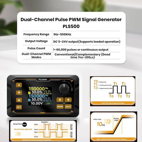 Dual-Channel Adjustable 1HZ~500KHZ PWM Pulse Frequency Signal Generator, DC 5-24V Frequency Function Generator Duty Cycle phasing Motor Driver Speed Controller in Kuwait