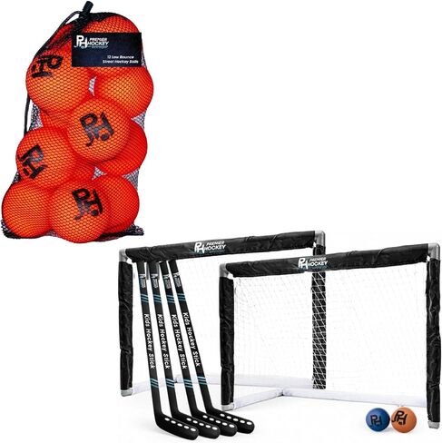 مجموعة هوكي الأطفال من Premier Sports - (4) عصي، (2) أهداف صغيرة، (1) رغوة و(1) كرات قياسية + 12 حزمة من كرات هوكي الشوارع المناسبة لجميع الأحوال الجوية in Kuwait
