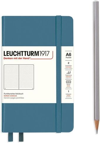 Leuchtturm1917 - دفتر دفتر غلاف جيب A6-187 صفحات مرقمة للكتابة والمجلة (الحجر الأزرق ، منقط) in Kuwait