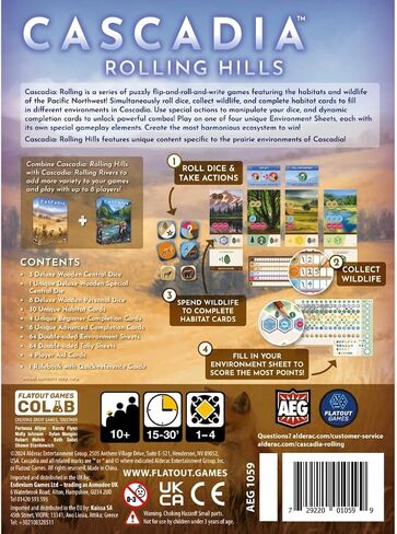 ألعاب AEG & Flatout | Cascadia: Rolling Hills Roll & Write Puzzly Dice Game | استكشاف Pacific Northwest ، بناء النظم الإيكولوجية | تتراوح أعمارهم بين 10+ | 1-4 لاعبين in Kuwait