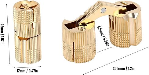 Fafeicy Polished Brass Hidden Cylindrical Hinges M12x26mm 180 Degree Opening Concealed Hinges for Jewelry Box Small Woodworking Projects in Kuwait