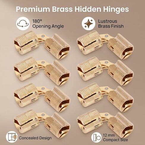 Fafeicy Polished Brass Hidden Cylindrical Hinges M12x26mm 180 Degree Opening Concealed Hinges for Jewelry Box Small Woodworking Projects in Kuwait