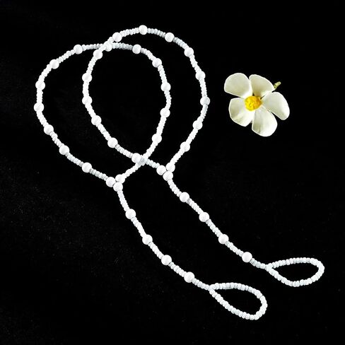 Ursumy Bead Barefoot Sandals Summer Anklet Beach Foot Chain Crystal Ankle Bracelet Jewelry for Women (2Pcs) (White) in Saudi Arabia