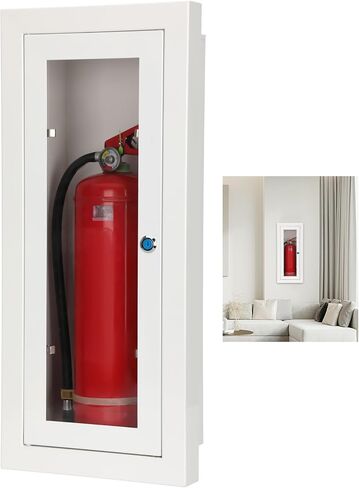 Semi-Flush Mount Fire Extinguisher Box, Decorative Fire Cabinet for 10 pounds Extinguisher Embedded Fire Extinguisher Storage Cabinet with Lock & Visible Window, for Hotel, Apartment & Office Factory in Kuwait