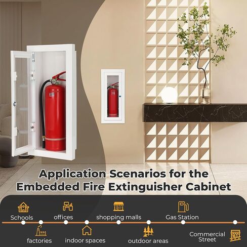 Semi-Flush Mount Fire Extinguisher Box, Decorative Fire Cabinet for 10 pounds Extinguisher Embedded Fire Extinguisher Storage Cabinet with Lock & Visible Window, for Hotel, Apartment & Office Factory in Kuwait