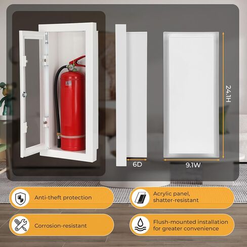 Semi-Flush Mount Fire Extinguisher Box, Decorative Fire Cabinet for 10 pounds Extinguisher Embedded Fire Extinguisher Storage Cabinet with Lock & Visible Window, for Hotel, Apartment & Office Factory in Kuwait