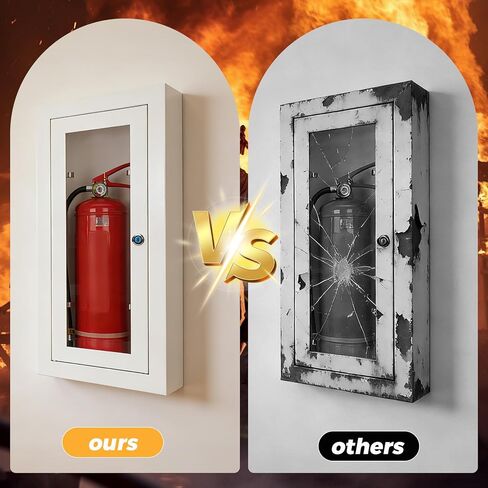Semi-Flush Mount Fire Extinguisher Box, Decorative Fire Cabinet for 10 pounds Extinguisher Embedded Fire Extinguisher Storage Cabinet with Lock & Visible Window, for Hotel, Apartment & Office Factory in Kuwait