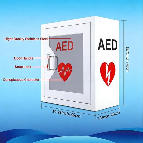 AED Storage Cabinet Wall Mount with Clear Window, Heavy Duty Steel Case, Snap Lock, Fits Standard AED Size 14.2 x 7.1 x 15.7 Inches in Kuwait