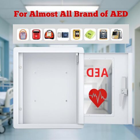 AED Storage Cabinet Wall Mount with Clear Window, Heavy Duty Steel Case, Snap Lock, Fits Standard AED Size 14.2 x 7.1 x 15.7 Inches in Kuwait