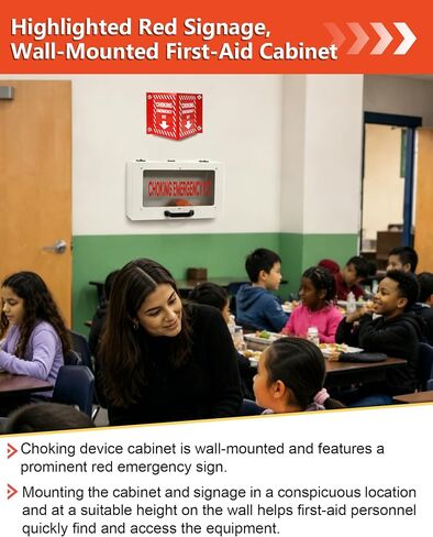 Choking Emergency Cabinet and Locator Sign Bundle, Wall-Mounted Steel Choking Device Storage Cabinet (for Storing Quick Clear Choking Device, Device Not Included) With Easily Visible Location Sign in Kuwait