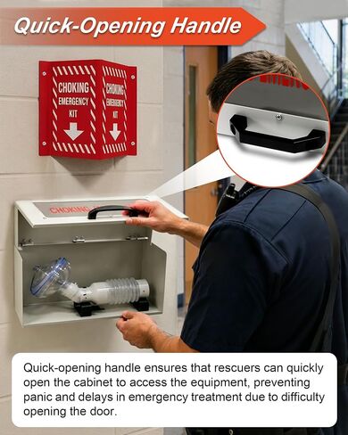 Choking Emergency Cabinet and Locator Sign Bundle, Wall-Mounted Steel Choking Device Storage Cabinet (for Storing Quick Clear Choking Device, Device Not Included) With Easily Visible Location Sign in Kuwait
