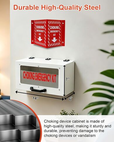 Choking Emergency Cabinet and Locator Sign Bundle, Wall-Mounted Steel Choking Device Storage Cabinet (for Storing Quick Clear Choking Device, Device Not Included) With Easily Visible Location Sign in Kuwait