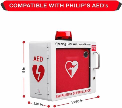 خزانة AED متوافقة مع Philips HeartStart AED - خزانة مزيل الرجفان المدمجة على الحائط مع قفل وإنذار - تتضمن أجهزة التركيب (أبيض) in Kuwait