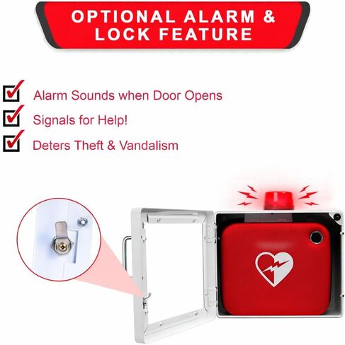 خزانة AED متوافقة مع Philips HeartStart AED - خزانة مزيل الرجفان المدمجة على الحائط مع قفل وإنذار - تتضمن أجهزة التركيب (أبيض) in Kuwait