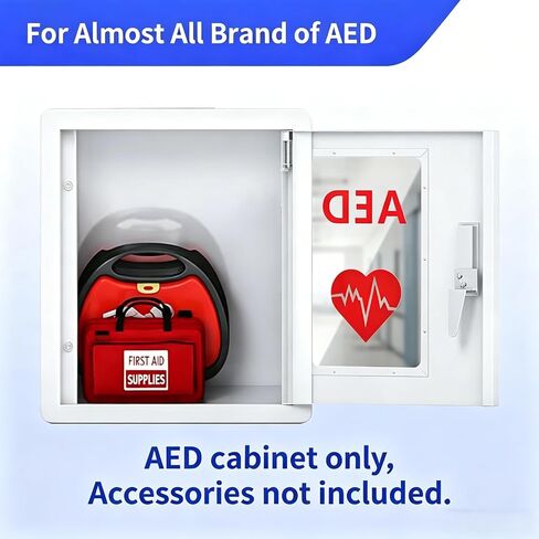 خزانة AED مثبتة على الحائط، صندوق تخزين فولاذي مع نافذة شفافة وقفل سريع، مناسب لجميع العلامات التجارية بالدرهم الإماراتي، 14.2 بوصة عرض × 7.1 بوصة عمق × 15.7 بوصة ارتفاع in Kuwait