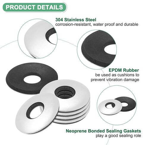 M METERXITY 30-Pack EPDM Bonded Sealing Rubber Washers, 304 Stainless Steel 3/8" x 1" OD Neoprene Rubber Washer Gasket for Bolts/Screws/Machinery/Ships/Roof in Kuwait