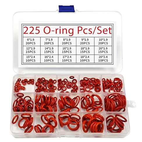 Silicone Rubber O-Ring Combination kit 225 Pieces (red) | 15 size metric VMQ sealing gasket set in Kuwait