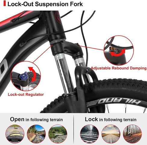 HILAND 27.5 inch Mountain Bike 21 Speeds, Lock-Out Suspension Fork, Aluminum Frame Hydraulic Disc-Brake for Men Women Mens MTB Bicycle Adlut Bike in Kuwait