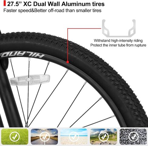 HILAND 27.5 inch Mountain Bike 21 Speeds, Lock-Out Suspension Fork, Aluminum Frame Hydraulic Disc-Brake for Men Women Mens MTB Bicycle Adlut Bike in Kuwait