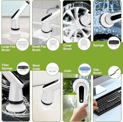 WKY-Electric Spin Scrubber - منظف دش مقاوم للماء 10 في 1 IPX7، مقبض قابل للسحب وسرعتان للمرحاض والحمام وحوض الاستحمام وأرضيات البلاط in Kuwait