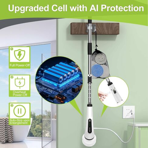 WKY-Electric Spin Scrubber - منظف دش مقاوم للماء 10 في 1 IPX7، مقبض قابل للسحب وسرعتان للمرحاض والحمام وحوض الاستحمام وأرضيات البلاط in Kuwait