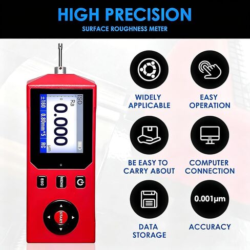 Handheld Surface Roughness Tester, Digital Roughness Gauge Profilometer with 5µm Diamond Inductive Probe, 0.001 µm Resolution, 14 Parameters, for Machining Metal Quality Control in Kuwait