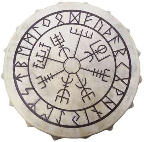 Terre 20" Shaman Drum with Goatskin Head – 6 Sacred Styles Including Viking Runes, Vegvísir, Sleipnir, Saami, Maya & Lady of the Wood (Vegvís) in Kuwait