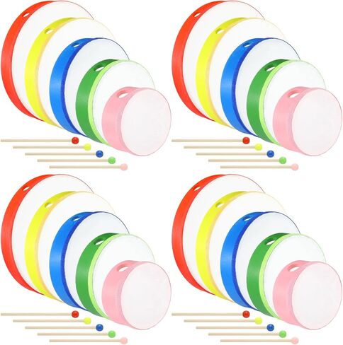 Boao 20 Sets Hand Drums with Drum Sticks 12" 10" 8" 6" 4" Wood Frame Drum Percussion Instruments for Percussion Musical Instruments for Adults Beginners Party Supplies Church Party Gifts(Multicolor) in Kuwait