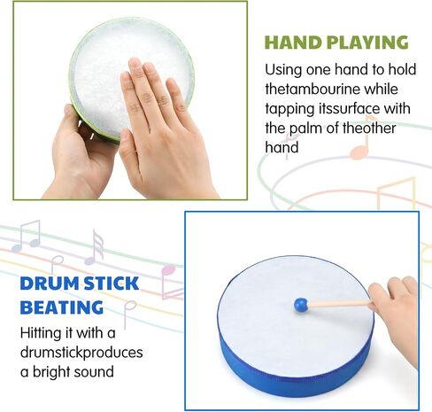 Boao 20 Sets Hand Drums with Drum Sticks 12" 10" 8" 6" 4" Wood Frame Drum Percussion Instruments for Percussion Musical Instruments for Adults Beginners Party Supplies Church Party Gifts(Multicolor) in Kuwait