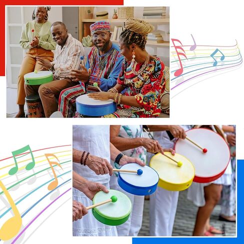 Boao 20 Sets Hand Drums with Drum Sticks 12" 10" 8" 6" 4" Wood Frame Drum Percussion Instruments for Percussion Musical Instruments for Adults Beginners Party Supplies Church Party Gifts(Multicolor) in Kuwait
