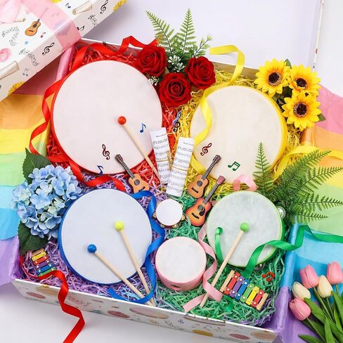 Boao 20 Sets Hand Drums with Drum Sticks 12" 10" 8" 6" 4" Wood Frame Drum Percussion Instruments for Percussion Musical Instruments for Adults Beginners Party Supplies Church Party Gifts(Multicolor) in Kuwait