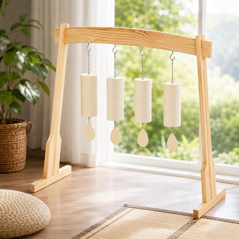 Wooden Wind Chime Stand & Gong Stand for 14 Inch Gong or 4 Koshi Chimes, Portable Tabletop Display Stand for Meditation, Sound Healing, Yoga Studio, Indoor Use with Base in Saudi Arabia