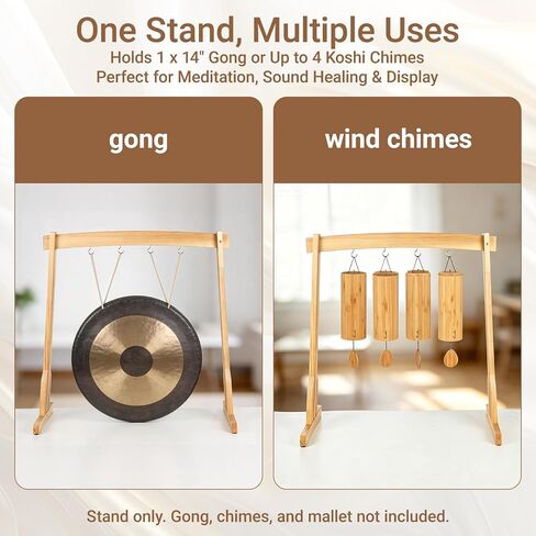 Wooden Wind Chime Stand & Gong Stand for 14 Inch Gong or 4 Koshi Chimes, Portable Tabletop Display Stand for Meditation, Sound Healing, Yoga Studio, Indoor Use with Base in Saudi Arabia