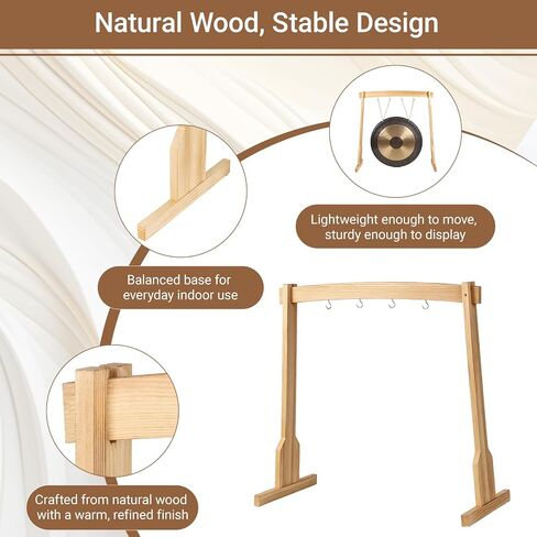 Wooden Wind Chime Stand & Gong Stand for 14 Inch Gong or 4 Koshi Chimes, Portable Tabletop Display Stand for Meditation, Sound Healing, Yoga Studio, Indoor Use with Base in Saudi Arabia
