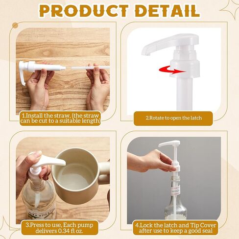 Nuogo Coffee Syrup Pumps with Tip Covers Only Compatible with Monin 750ml (25.4 Fl Oz) Glass Bottles Flavor Syrup Pump Dispenser for Dirty Soda Bar Supplies, Food Safe Material in Kuwait
