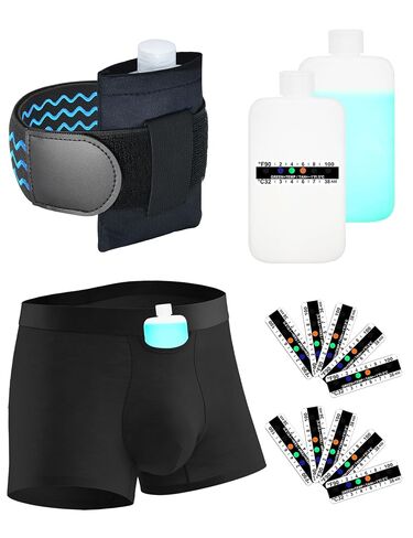 Urine Test Complete Kit - Thinner 3.5oz Empty Bottle, HDPE Sample Vials, Hi-Stretch Leg Strap, Thermometer Stickers, Velour Lining Pouch, Lining Pocket Boxer Brief for Travel Testing (Medium) | Dual Use, Deep Pocket Boxer Brief, Thinner Bottle, Non-Slip S in Kuwait