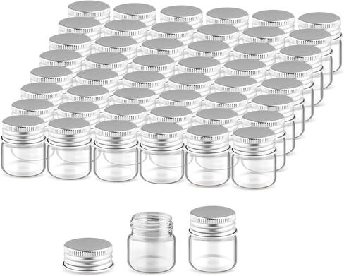 50 Pcs Small Glass Bottles Empty Sample Vials Container Clear Wish Bottle Tiny Jars with Silver Aluminum Lid for Liquid DIY Crafts Party Favors - 15ml/0.5oz in Kuwait
