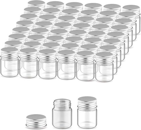 50 Pcs Small Glass Bottles Empty Sample Vials Container Clear Wish Bottle Tiny Jars with Silver Aluminum Lid for Liquid DIY Crafts Party Favors - 15ml/0.5oz in Kuwait