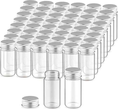 50 Pcs Small Glass Bottles Empty Sample Vials Container Clear Wish Bottle Tiny Jars with Silver Aluminum Lid for Liquid DIY Crafts Party Favors - 15ml/0.5oz in Kuwait