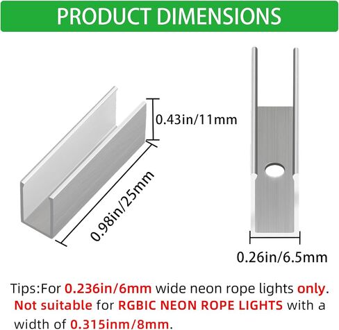 neon Rope Light Clips 20 - Piece High - Quality Aluminum Neon Light Clips Kit Made of Durable Aluminum, Waterproof for Outdoor use, and Easy to Install Perfect for DIY neon Signs in Kuwait