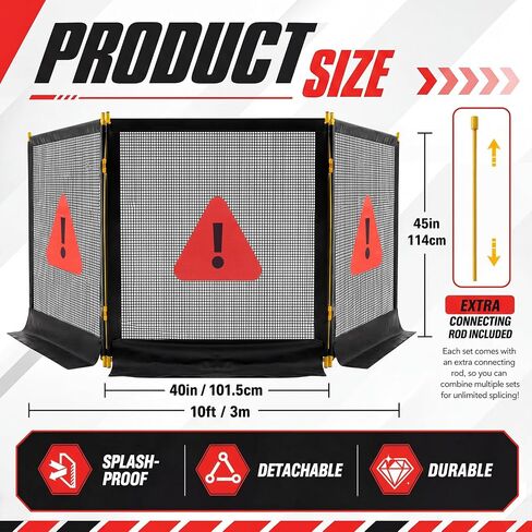 Pushglossy 120" x 45" Heavy Duty Nylon Coated 3 Section Debris Containment Mesh Barrier for Controlling Chips Grinding Stumps Chipping Brush, Portable Safety Barrier with Metal Frame(Warning) in Kuwait