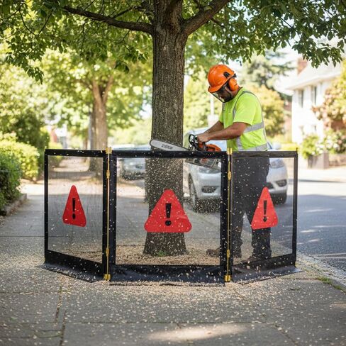 Pushglossy 120" x 45" Heavy Duty Nylon Coated 3 Section Debris Containment Mesh Barrier for Controlling Chips Grinding Stumps Chipping Brush, Portable Safety Barrier with Metal Frame(Warning) in Kuwait