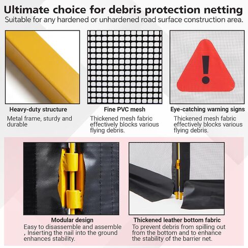 Pushglossy 120" x 45" Heavy Duty Nylon Coated 3 Section Debris Containment Mesh Barrier for Controlling Chips Grinding Stumps Chipping Brush, Portable Safety Barrier with Metal Frame(Warning) in Kuwait