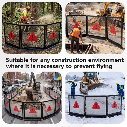 Pushglossy 120" x 45" Heavy Duty Nylon Coated 3 Section Debris Containment Mesh Barrier for Controlling Chips Grinding Stumps Chipping Brush, Portable Safety Barrier with Metal Frame(Warning) in Kuwait