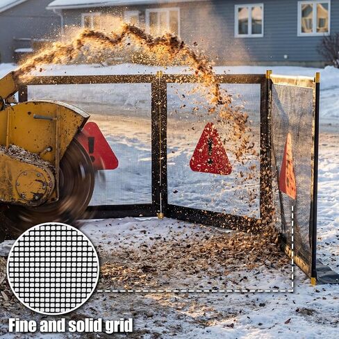 Pushglossy 120" x 45" Heavy Duty Nylon Coated 3 Section Debris Containment Mesh Barrier for Controlling Chips Grinding Stumps Chipping Brush, Portable Safety Barrier with Metal Frame(Warning) in Kuwait